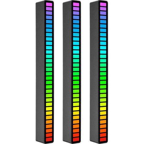 Luci di RGB controllo del suono (3 pz, 32 LED), 18 di colore, modalità audio, velocità e luminosità regolabile. USB-C, attivazione vocale. Per auto/sala giochi/office/DJ. Nero. (1/5)