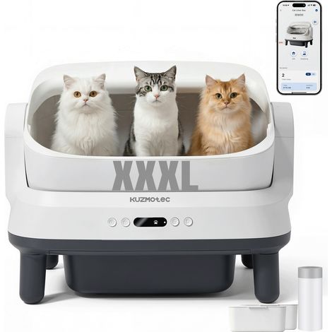 Litière Auto-Nettoyante 120L XXXL,Bac à Litière Automatique avec Application & Élimination des Odeurs,Litière Électrique pour Chat avec Protection 8-en-1,Idéal pour Grands Chats & Foyers Multi-Chat