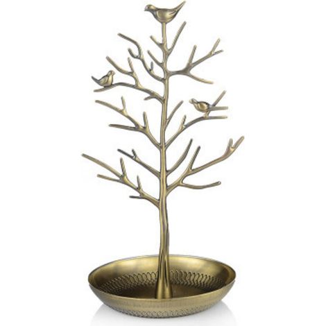 Support d'arbre à bijoux de style doré – Oiseaux vintage – Accrochez vos bijoux – Tour de rangement à suspendre (1/5)