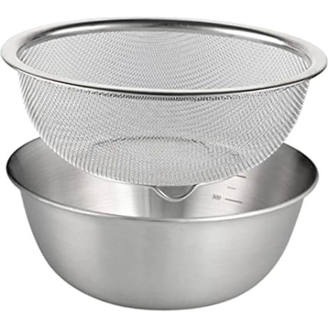 Passoire avec Bol Inox,Set Passoire de Cuisine avec Bols à Mélanger Saladier,2 en 1 Panier de Vidange en Mailles Fines,Tamis de Cuisine Filtre pour Égoutter Légumes Fruits Riz Pâtes Salades,18CM (1/5)