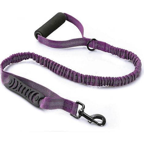 Amortisseur de choc élastique et réfléchissant haute résistance pour chiens de taille moyenne et grande, avec poignée rembourrée confortable et poignée de contrôle - Violet (1/5)