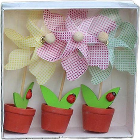 Lot de 3 jolis moulins à vent avec pots de fleurs, décorations de jardin et accessoires photo pour enfants