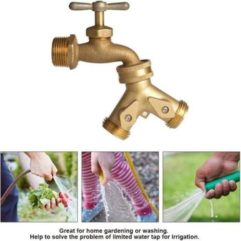 Robinet En Y - Adaptateur Tuyau Arrosage Bifurcation - Robinet Laiton 3/4 Pouces BSP - Pour Jardin Extérieur - 1 Pièce (1/5)