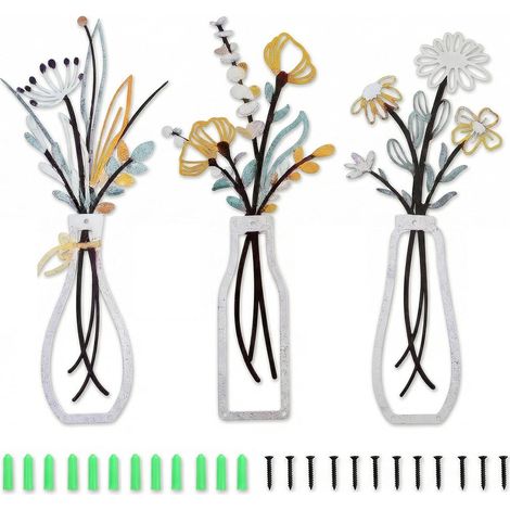 Décoration Murale en Métal Fleur Minimaliste 3 Pièces,Coloré Déco Murale Moderne pour Salon, Chambre,Cuisine Et Salle De Bain, Vases Muraux Fleurs en Métal Durable Et Solide pour Salle De Bain (1/5)