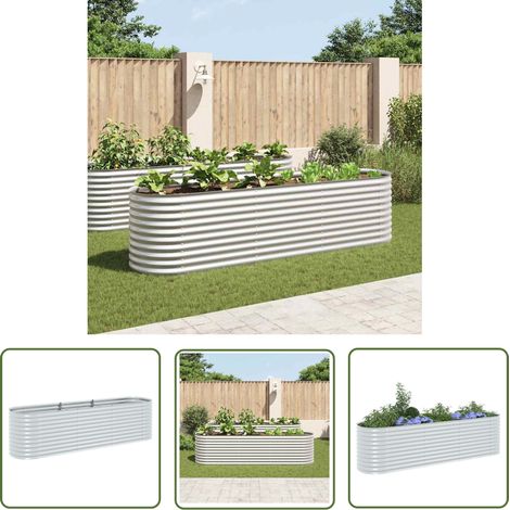 The Living Store Lit surélevé de jardin 320x80x81 cm Acier galvanisé Argenté - Jardiniere Exterieure - Pot De Fleurs Extérieur - Bac Plante - Lit Surélevé Jardin - Décoration Jardin (1/5)