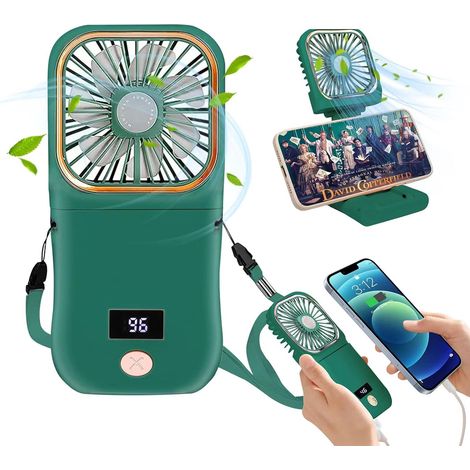Mini Ventilateur Portable Rechargeable 3000mAh, Support Téléphone et Batterie Externe,Vert (1/5)
