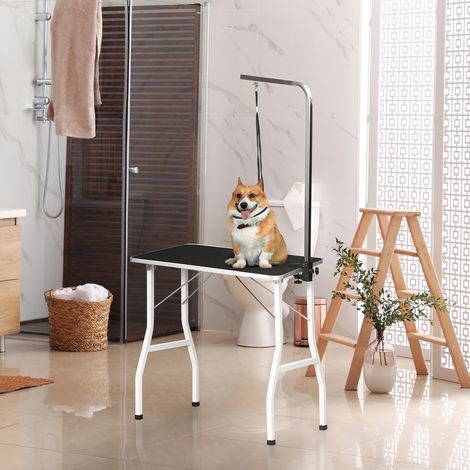 Table de toilettage pour animaux avec écharpe de fixation,hauteur réglable,adaptée au toilettage et coupe de poils à la maison,noir.