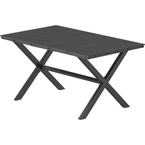 Table de Jardin HDPE 6 Personnes Structure Métallique 150x90x74 cm Noir