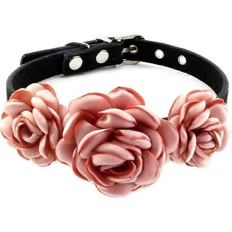 Collier pour chiennes et chats, décoration florale rose fleurie, collier animal rose nude taille M.