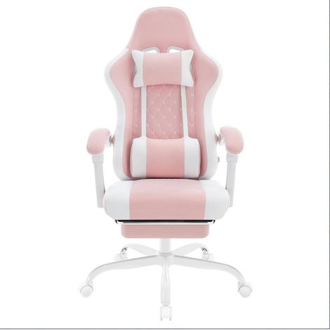 CHICFURN Silla de oficina ergonómica giratoria 70x70x127 cm malla y metal rosa blanco (1/5)
