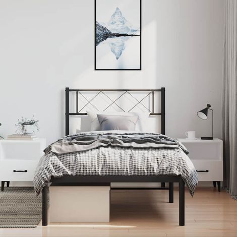 Cadre de lit métal sans matelas avec tête de lit-Structure de lit avec panneau de lit noir 100x190cm 166232 (1/5)