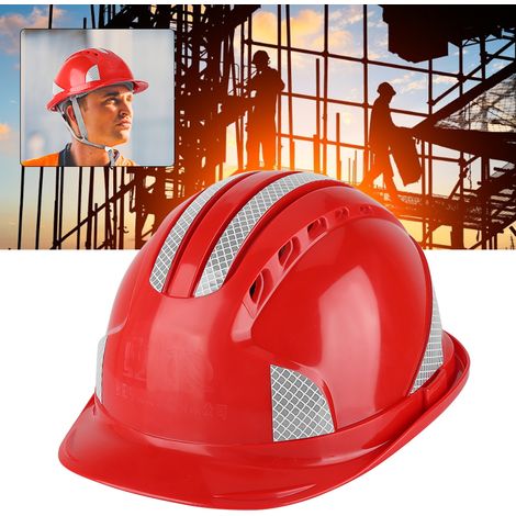 Casque de chantier ventilé en ABS avec bande réfléchissante (rouge) (1/5)