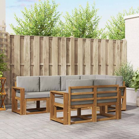Outdoor-Sofagarnitur mit Kissen 7 pcs Natürlich und Hellgrau