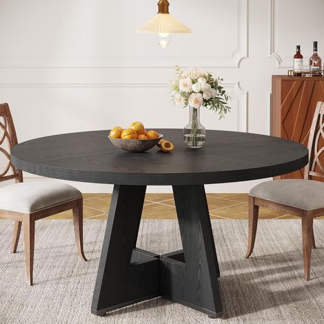 Tribesigns – Table à manger ronde 120 cm pour 4 personnes – Bois dur renforcé – Style ferme moderne – Montage express sans outils