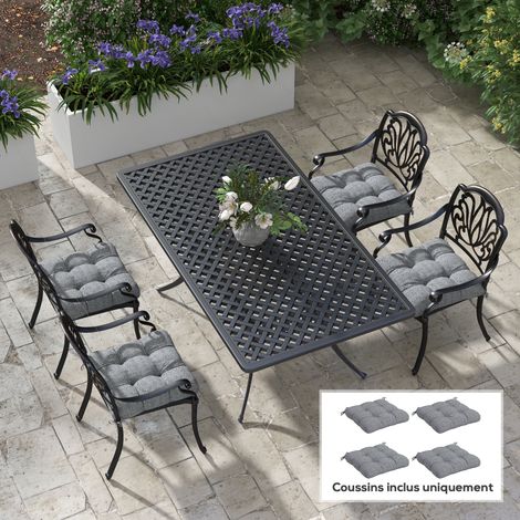 Lot de 4 coussins de chaise de jardin. Coussins extérieur capitonné. dim. 48L x 48l cm Gris