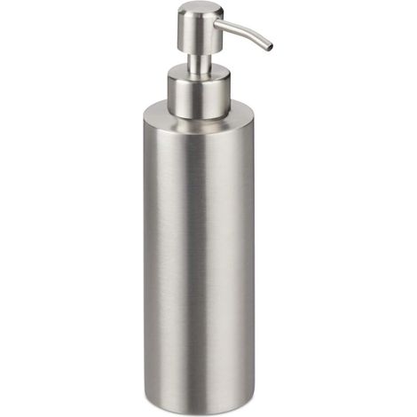 Refillable soap dispenser, 320 ml, silver, for bathroom, kitchen, pump, stainless steel (1/4)