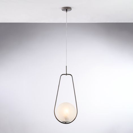 Afrodite Suspension En Fer Chromé Noir 1 Lumière Avec Sphère Dm.20 159 D.24 Bl286-S1-Nr