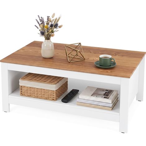 Table Basse à 2 Niveaux, Table de Salon sur Pieds avec Plateau Spacieux et Compartiment Ouvert, Bout de Canapé, Charge 60kg, 105x60x46cm (1/5)