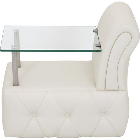 Mesita de noche AMOUR estofada en blanco con capitoné y tapa de cristal - MOG CASA (1/5)