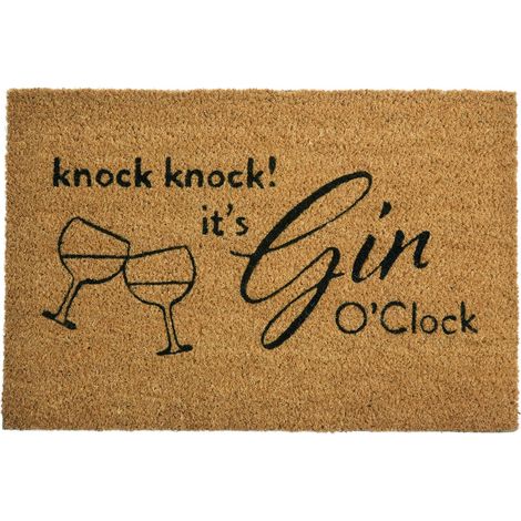 Premier Housewares Knock Knock Its Gin O’Clock Design Door Mat Non Slip Floor Mat Indoor And Outdoor Welcome Mat With Robust Coir For Door Entrances House Entryway Kitchen Outside Porch And More 40 x  (1/4)