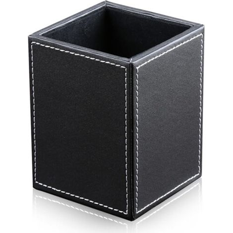 Porte-Crayons - Structure En Bois - Cuir Synthétique Écologique - 8,7 X 8,7 X 12 Cm - Pour Crayons Et Stylos - 1 Pièce (1/5)