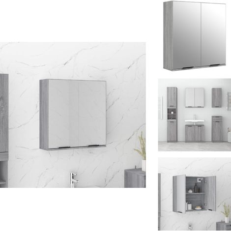 Armoire à miroir de salle de bain Sonoma gris 64x20x67 cm - Meuble De Salle De Bain - Armoire À Miroir - Rangement Salle De Bain - Meuble Lavabo - Décoration Salle De Bain (1/5)