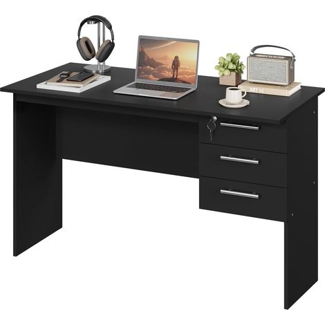 WOLTU Scrivania per Computer Scrivania con 3 Cassetti 120x60x75cm Ufficio Legno Nero