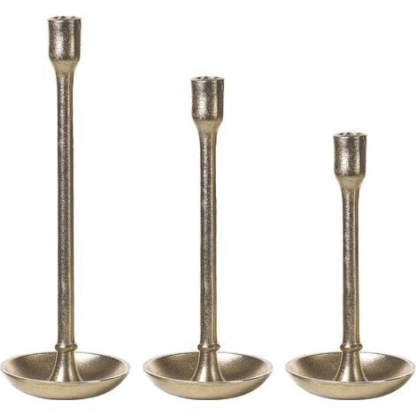 Set of 3 Candle Holders LIWUNG Metal 27/33/38 cm Gold