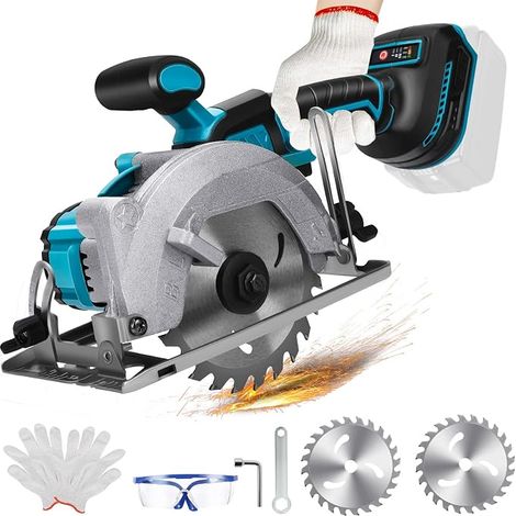 Cordless Circular Saw Compatible with 18V Lithium Battery, Mini Brushless Circular Saw with 2 Saw Blades (140 mm), Diagonal Cutting, 6200 RPM, Ideal for Cutting (1/5)