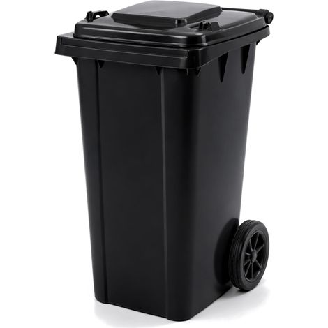 Oypla 240L Black Wheelie Bin for Household Outdoor Garden Waste with Rubber Wheels