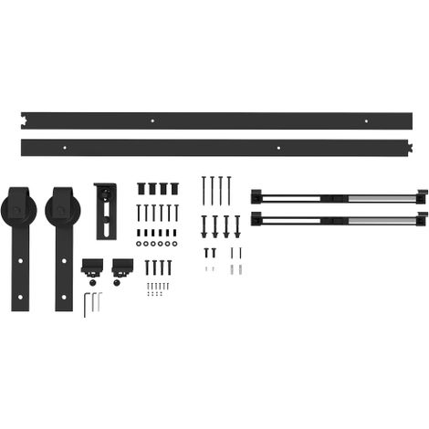 Schiebetürbeschlag Set 183 cm aus Kohlenstoffstahl, schwarze Schiebetür Laufschiene mit Rollen, Türstopper, Bodenführung, Anti-Sprung-Vorrichtungen