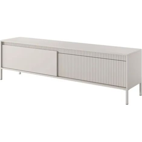 Mobile TV Moderno Con 2 Ante Push To Open Design Scanalato Elegante Minimal Base In Metallo Per Soggiorno Salotto Corridoio E Zona Living 187.1 x 53.4 x 39.5 Cm Cashmere (1/5)