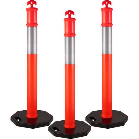 Mophorn 44-Inch Traffic Delineator Posts, Orange PE Channelizer Cones, 10-Inch Reflective Band, Portable with 16-Inch Rubber Base, Set of 3 (1/5)