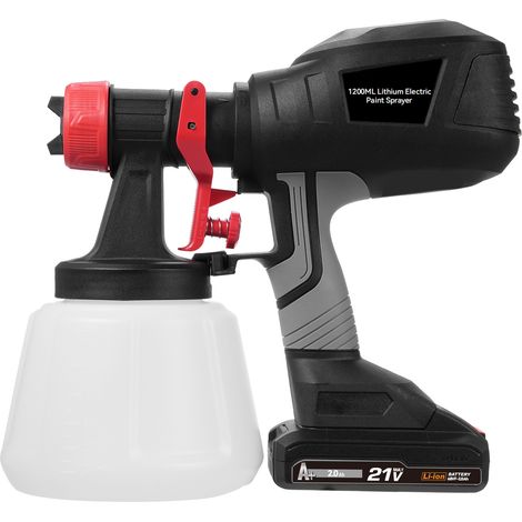 Pulvérisateur de peinture électrique avec 2 piles 21 V 2,0 Ah, 4 buses et 3 modes de pulvérisation, récipient de 1200 ml pour peinture de maison, meubles intérieurs et extérieurs, murs de clôture, pla (1/5)