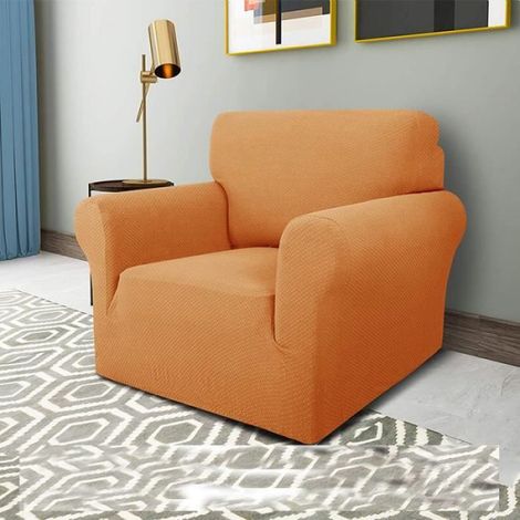 Housse de Canapé, Extensible, antidérapante, avec accoudoirs,1 place, Housse de Protection élastique pour canapé - Orange (1/4)