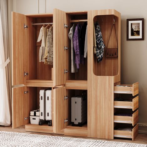 Armadio 140x40x170cm Grande capacità 4 cassetti Ripiani regolabili dine Naturale legno Camera da letto (1/5)