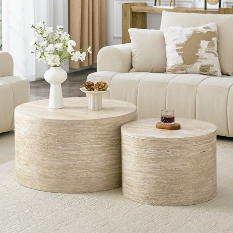 Set di 2 tavolini rotondi 62,8x35 cm in MDF effetto legno con vano contenitore - MEUBLIV (1/5)