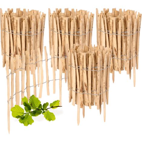 Garronda Cloture Jardin Exterieur à Planter en noisetier, clôture Jardin, clôture Bois, Bordure en Bois, ganivelle de Potager Exterieur GD-0156 Lot de 4 (Écart des Lattes: 3-5 cm, 35 cm x 5m)