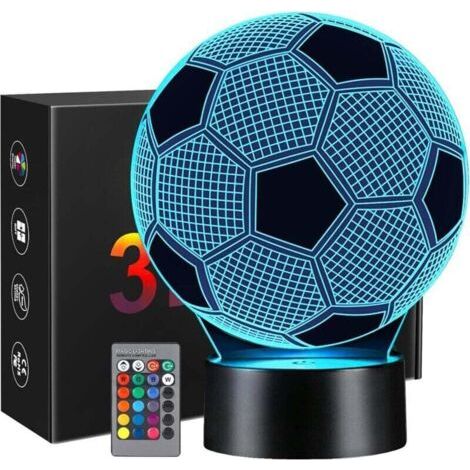 Veilleuse Cadeau Foot Garcon Enfants Fille,  Football Veilleuse Enfant 3D Lampe Optique Illusion Decoration Chambre 16 Couleurs Changeantes Cadeau d'anniversaire Nol pour Fan de Foot