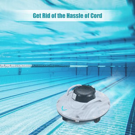 Robot para piscinas W002 de 30 W, alimentado por batería, color negro/gris, con batería de 5000 mAh y sistema de estacionamiento inteligente para áreas de hasta 800 pies cuadrados. (1/4)