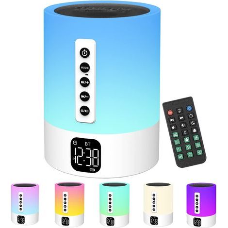 Réveil Enceinte Bluetooth Lampe de Chevet avec Machine à Bruit Blanc, Bruit Blanc Bébé Multifonctionnelle Haut-Parleur Bluetooth Veilleuse Reveil Lumineux,Cadeau Meres,Noel, Ado, Fille, Enfant, Adulte (1/5)