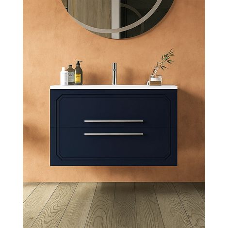 Exagonshop Mobile bagno blu opaco 80x46 Vienna lavabo in ceramica