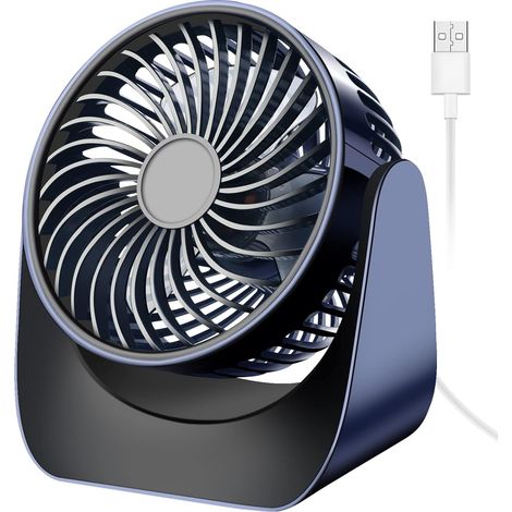 Ventilateur USB Silencieux, Mini Ventilateur Bureau 3 Vitesses, 360° Rotation Petit Ventilateur de Table Portable Performant pour Chambre Voiture Camping Exterieur (Bleu Marin) (1/5)