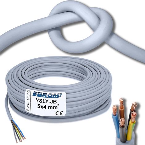 Câble de pose flexible 5 x 4 mm² pour station de charge murale, boîtier de chargement de voiture électrique, 5 x 4 mm² au mètre précis, gris, en incréments de 1 m (1/5)