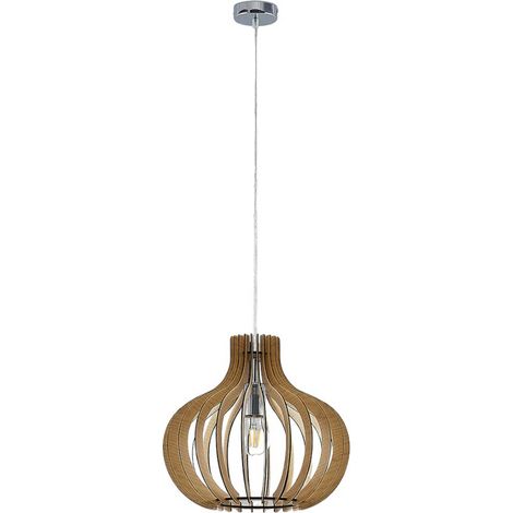 Lindby – Suspension à intensité variable en bois clair Ø 35 cm – Culot E27 – Luminaire pour salon et salle à manger – Ambiance chaleureuse (1/5)