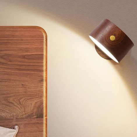 1 hölzerne Nachttischlampe mit USB-Ladefunktion, inklusive Ladekabel und Kartonverpackung.