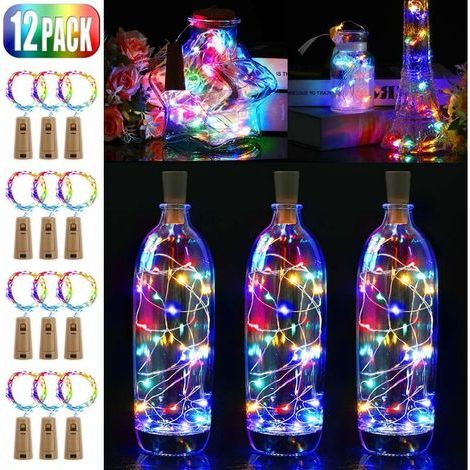 LED Bouchon, 2M Lampes de Bouteille à 20 LED, 12 Pièces LED Bouteille Guirlande en Fil de Cuivre Alimentée par Pile pour DIY Décoration, Mariage, Halloween, Noël, Jardin(multicolore) (1/5)