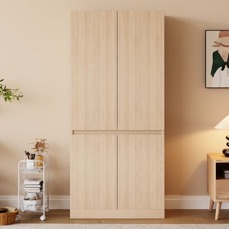 Armoire 2 Portes 70x170cm - Avec Penderie & Rangement - Pour Chambre - Bois Naturel (1/5)