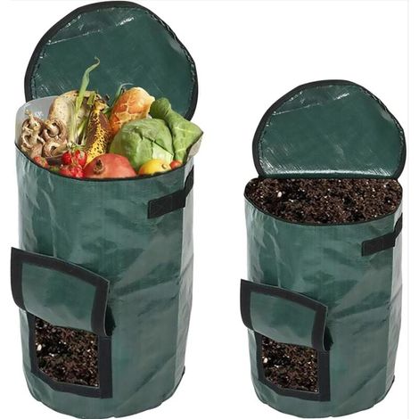 Composteur,Lot de 2 Sacs de Compost de Jardin,bac à Compost avec Couvercle,2 tailles-57L-125L (1/4)