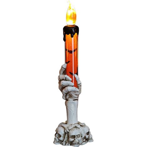 Lot de 2 Bougeoirs Crâne Halloween Lumière Sans Flamme Squelette Fantôme Main Orange Décoration Fête Bar (1/5)